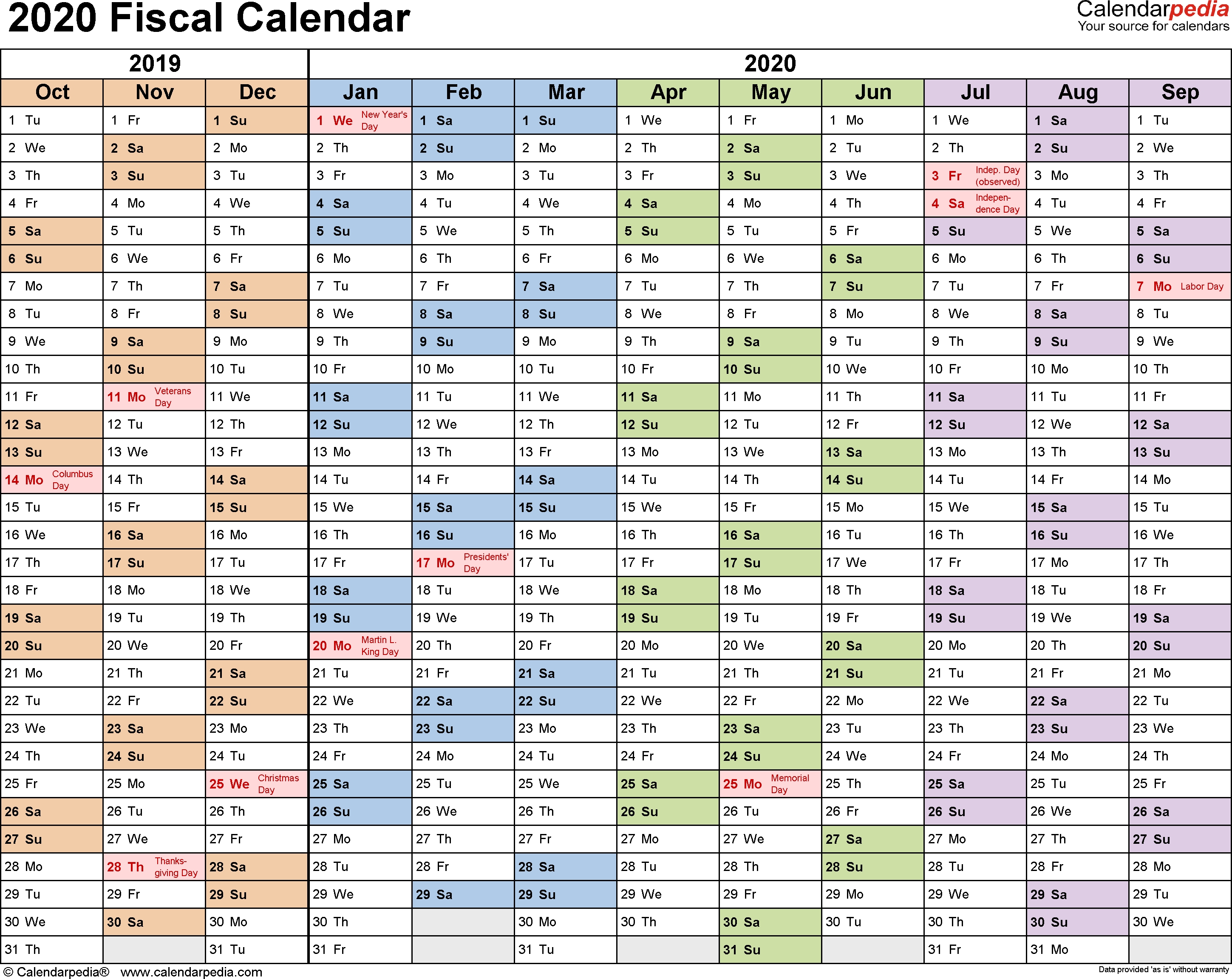 Fiscal Calendars 2020 As Free Printable Pdf Templates  Australian Financial Year 2020