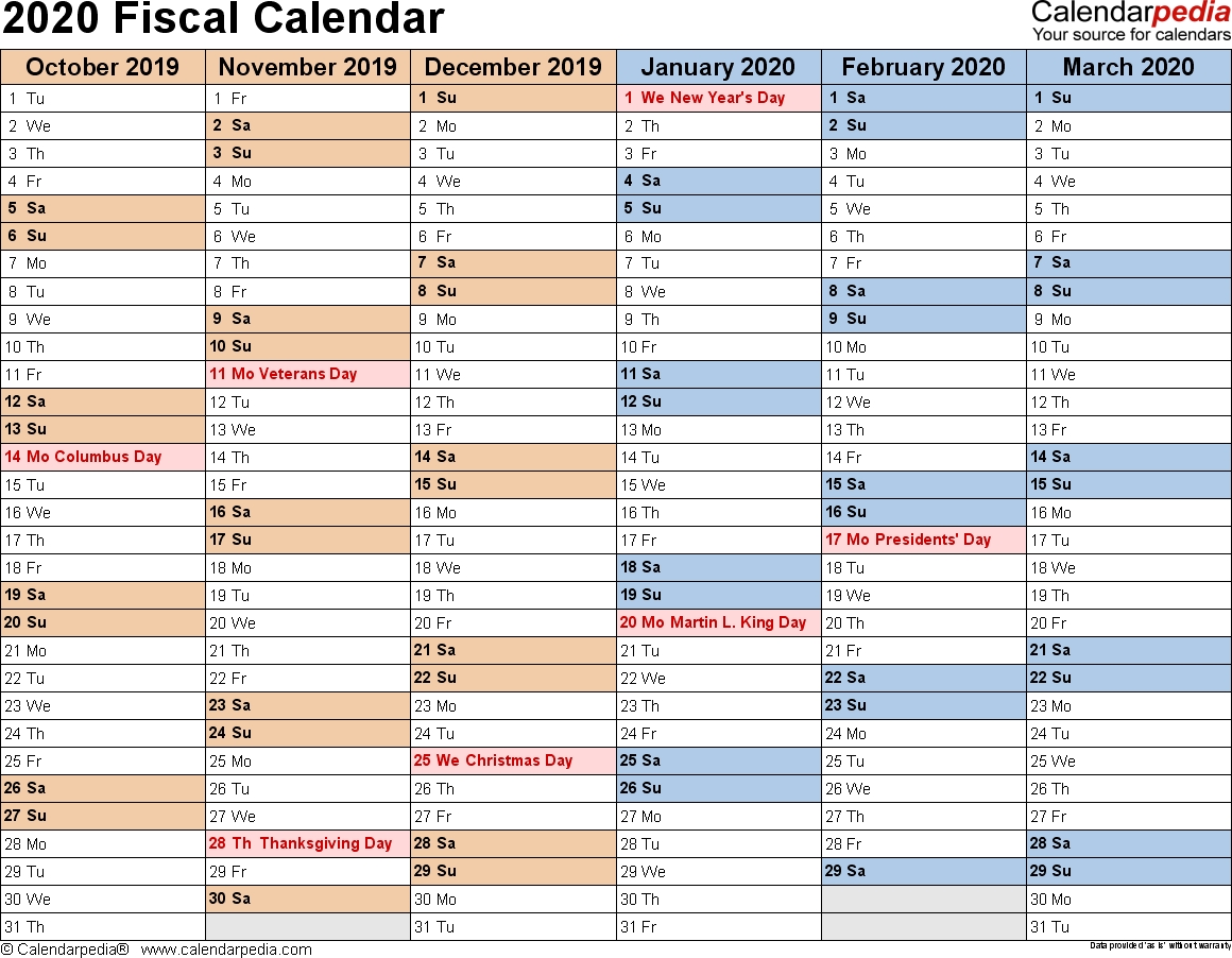 Fiscal Calendars 2020 As Free Printable Pdf Templates  Financial Year Dates 2020