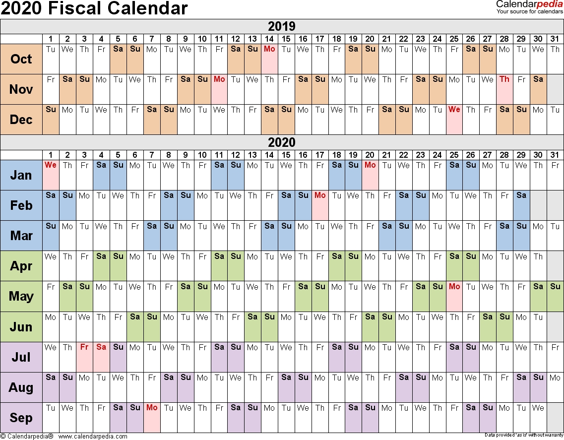 Fiscal Calendars 2020 As Free Printable Pdf Templates  Financial Year Dates 2020