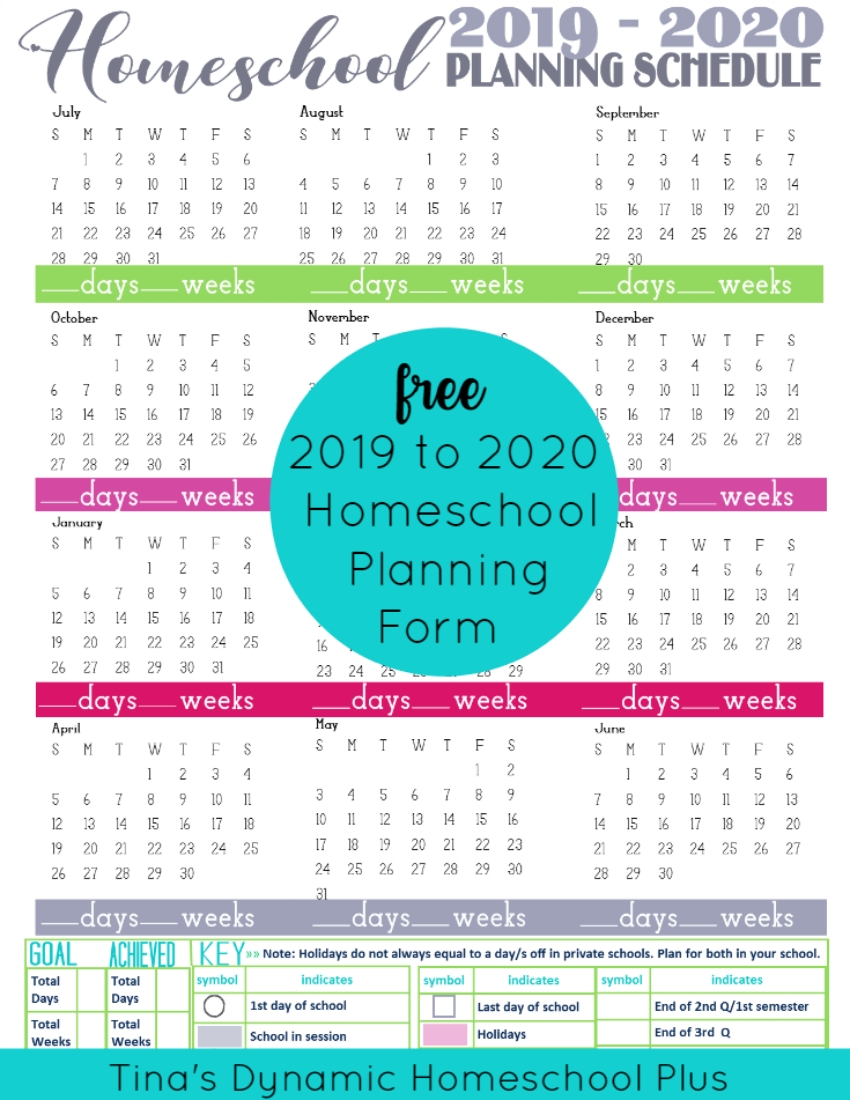 Free 2019-2020 Year Round Homeschool Planning Form  2020 Attendane Tracking Calendar
