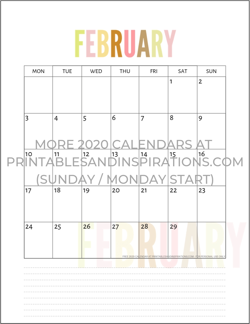Free 2020 Calendar Printable Planner Pdf | Calendar  Printable 2020 Full Page Monthly Calendar