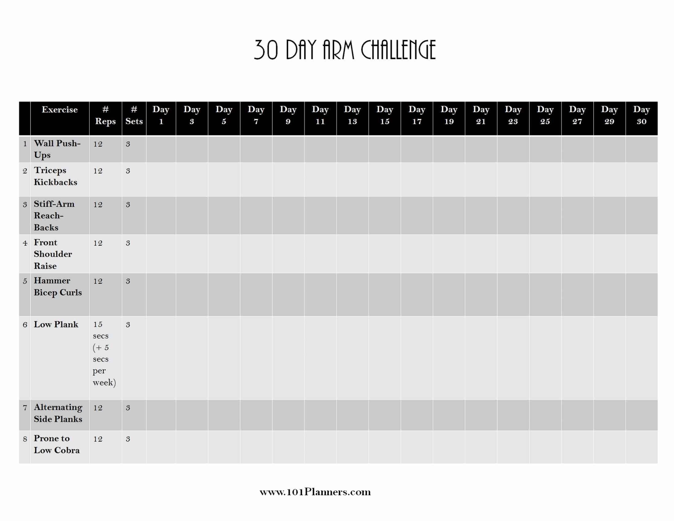 Free 30 Day Challenge Calendar  30 Day Fitness Challenge Printable