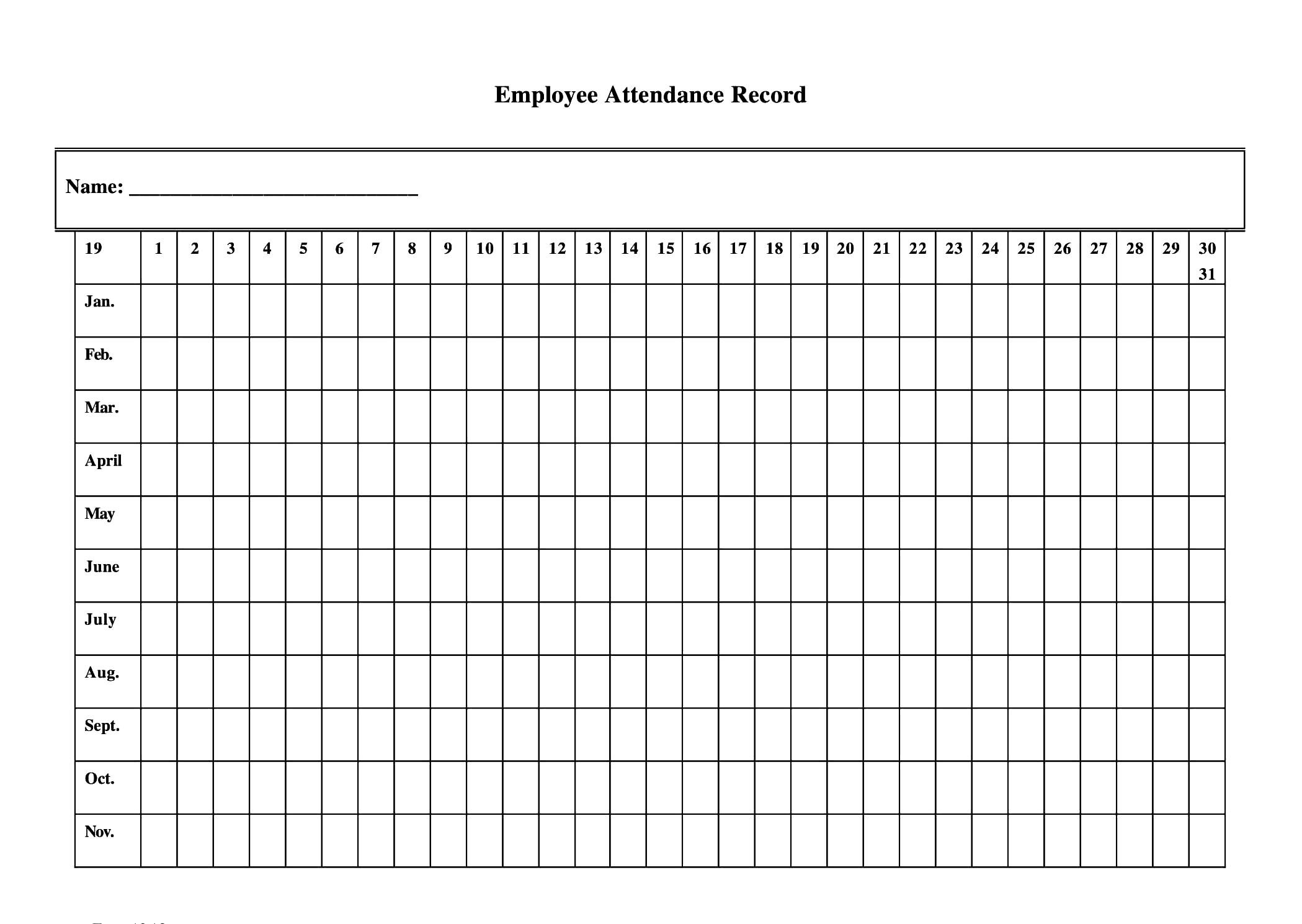 Free Printable Employee Attendance Sheet Pdf, Word, Excel  Free Printable 2020 Employee Attendance Sheet