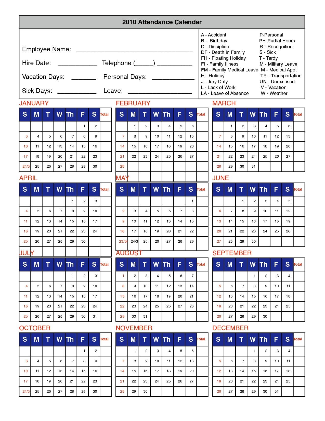 Free Printable 2020 Employee Attendance Sheet - Template ...