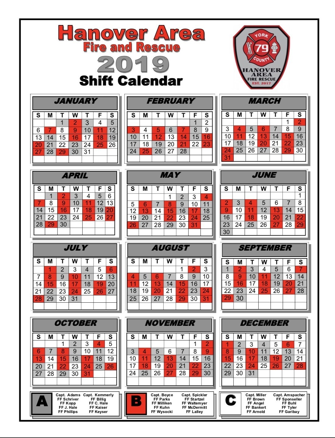 Iaff Local #2045 – The Greater Hanover Professional  Fireman B Schedule