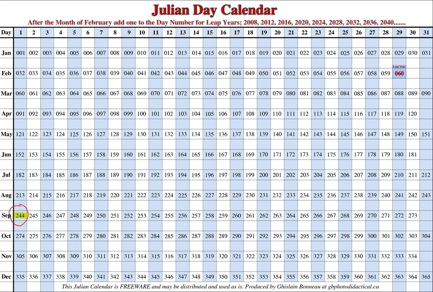 Julian Calendar 2020  365 Day Julian Calendar 2020