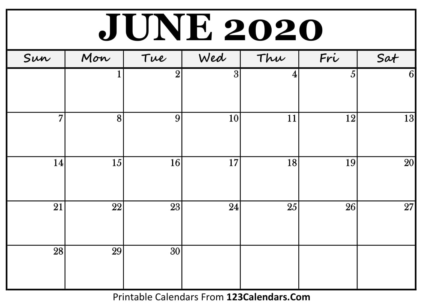 June 2020 Printable Calendar | 123Calendars  2020 Calendar Template With Catholic Holidays