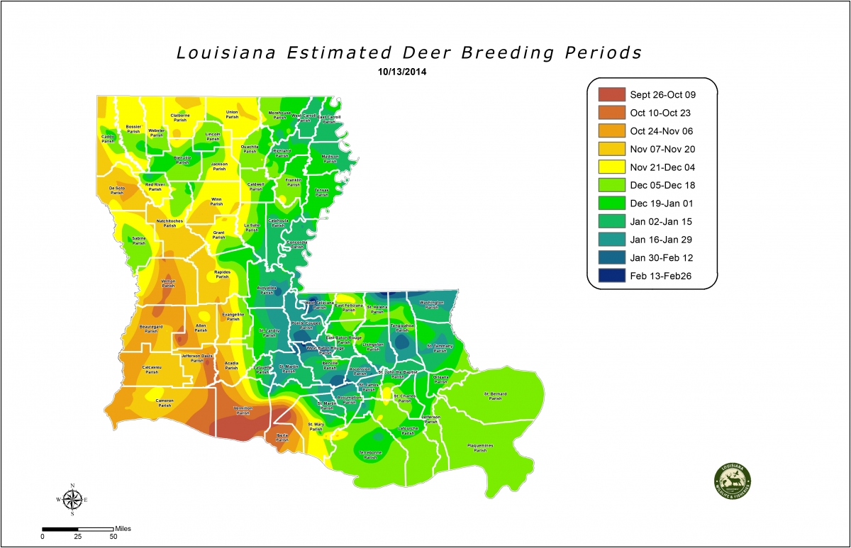 Louisiana Estimated Deer Breeding Periods | Louisiana  Deer Rut Forecast 2020