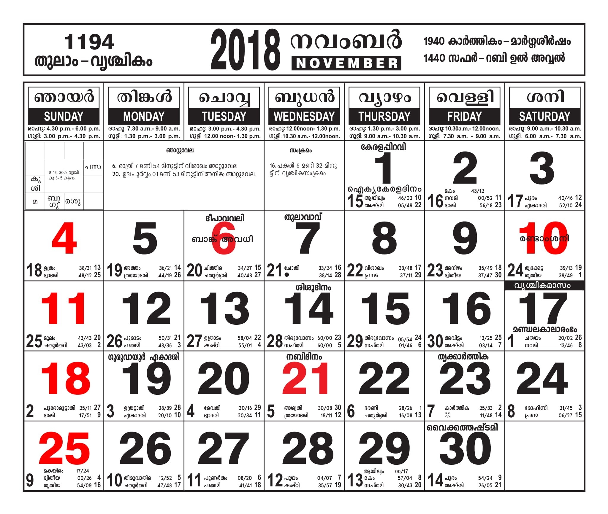 Malayalam Calendar November 2018 – Malayalamcalendars  Kerala Govt Calendar 2020 Pdf