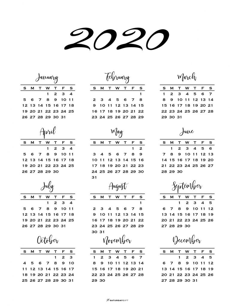Minimal One Page Calendar For 2019 &amp; 2020 {Free Printables}  Printable Full Page Calendar 2020