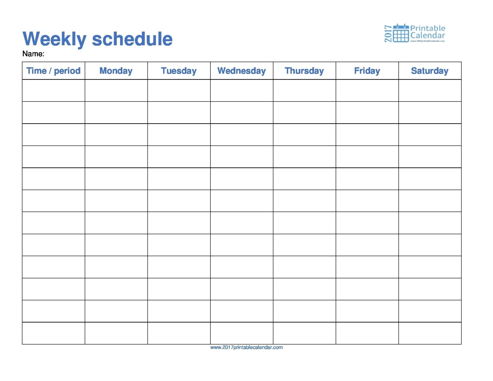 Monday To Sunday Schedule Template Free Weekly Templates For  Monday Through Friday Scheule Pdf
