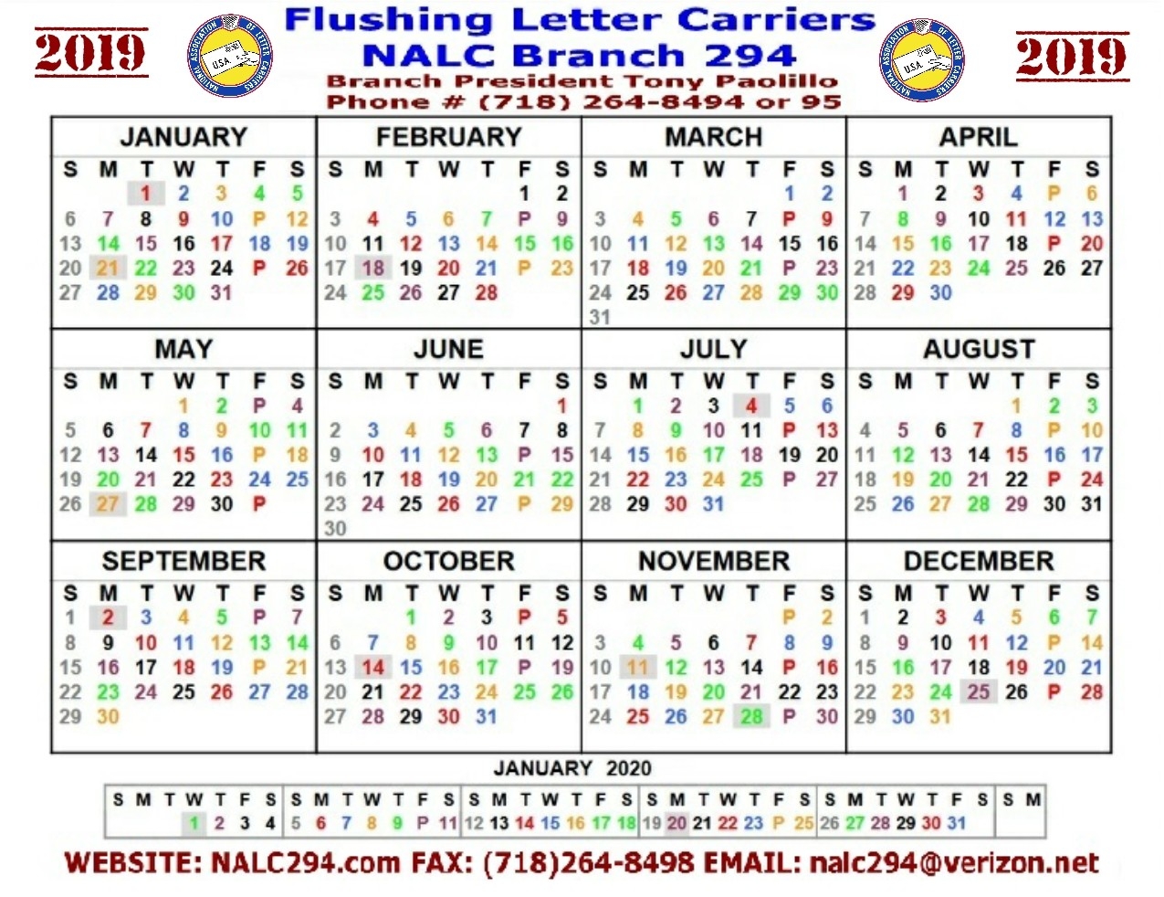 Nalc Carrier Calendar 2022 Printable Calendar 2023   Nalc Br 294 Flushing Letter Carriers 2020 Usps Pay Periods 