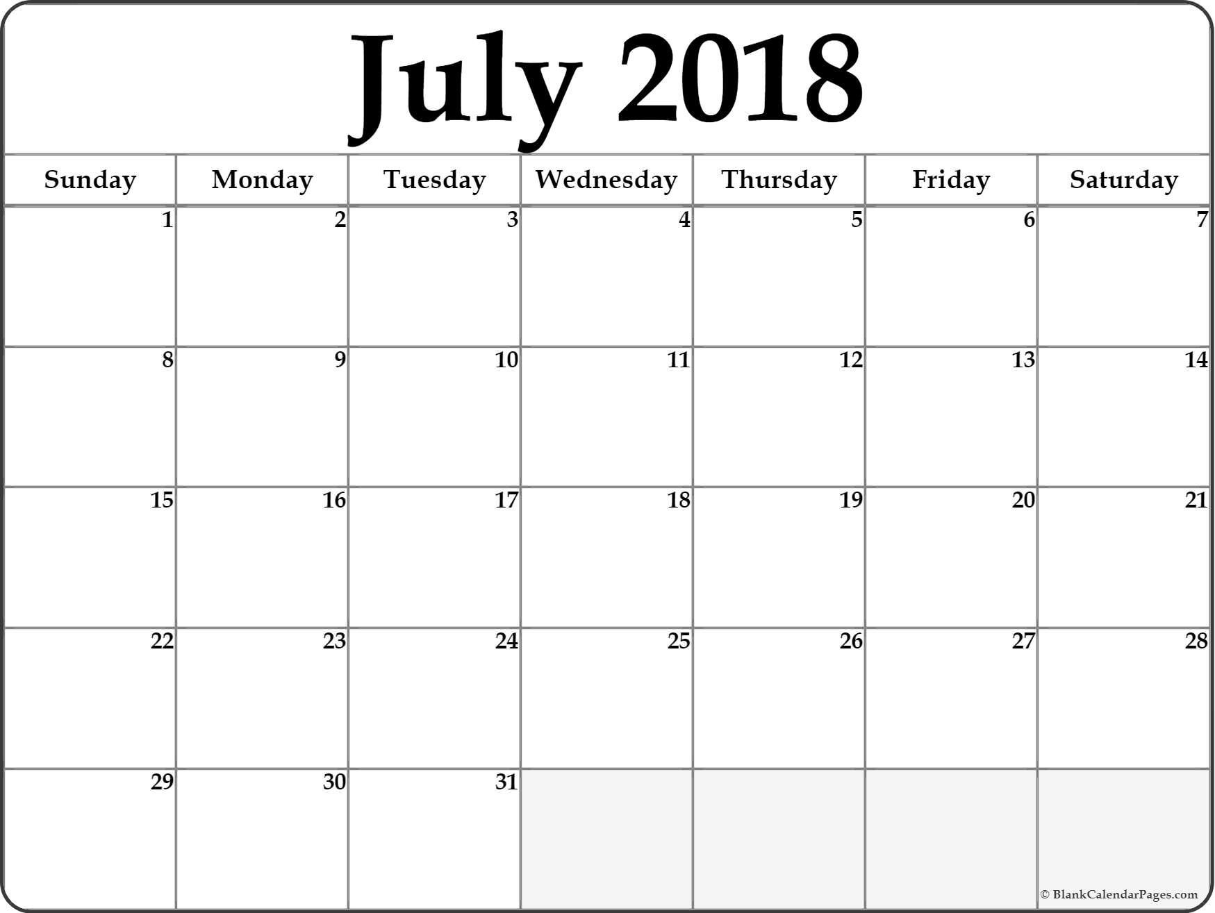 Pinmonthly Calendar On July Calendar 2018 | Printable  Full Page Printable Calendar