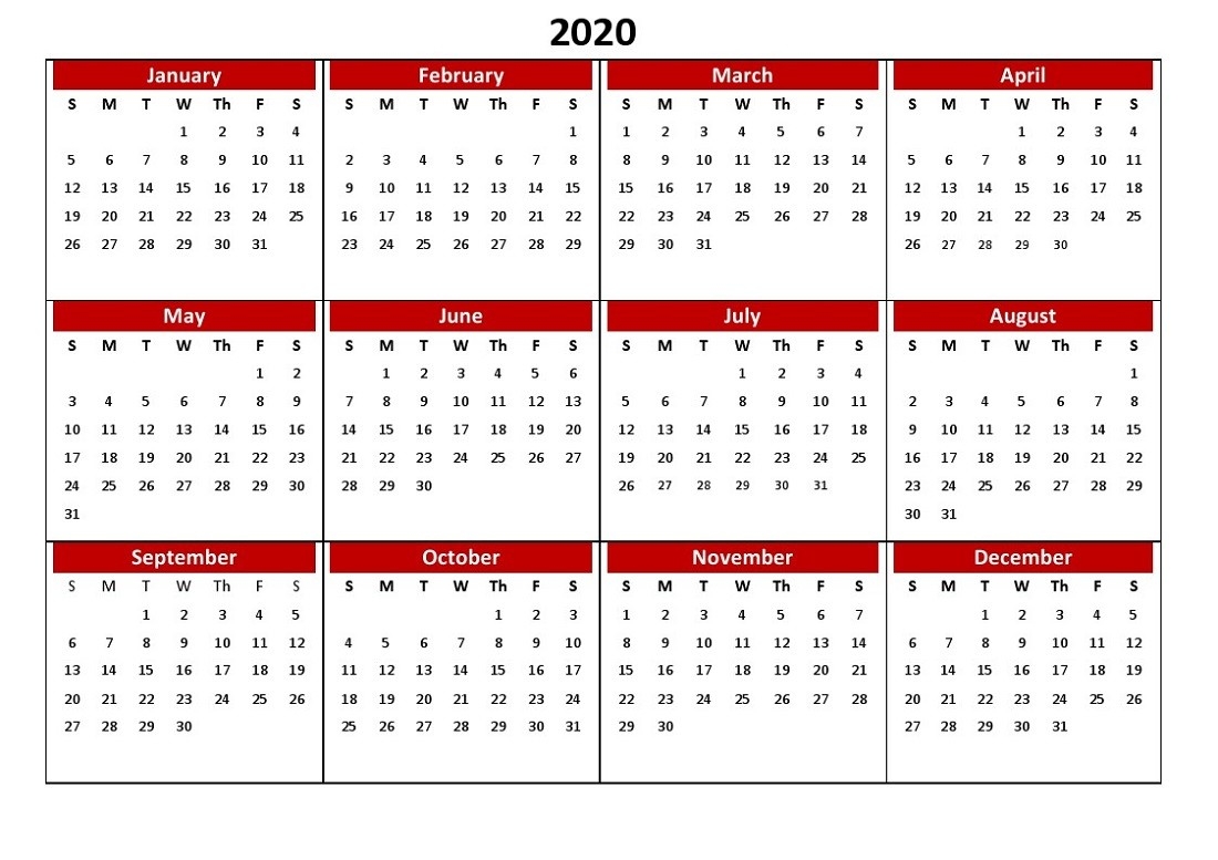 Printable 12 Month Calendar 2020 Various Size | Calendar Shelter  Full Size Calendar 2020