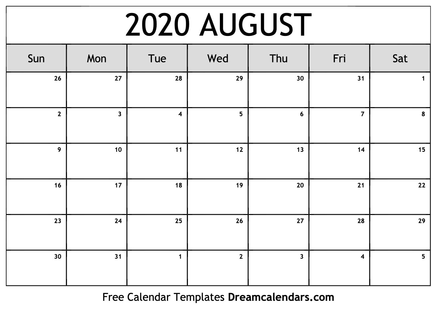 Printable August 2020 Calendar  2020 Calendar August To December