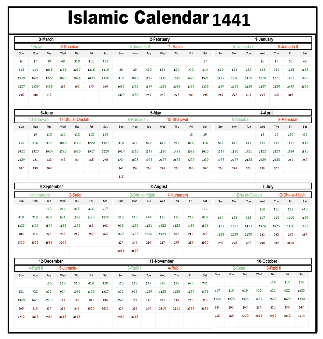 Printable Islamic Calendar 2020 | Hijri Calendar 1441  Islamic Calendar 2020 Pdf