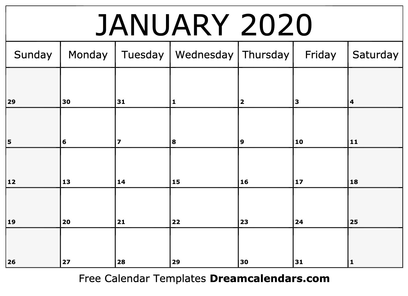 Printable January 2020 Calendar  Printable Liturgical Calendar For 2020