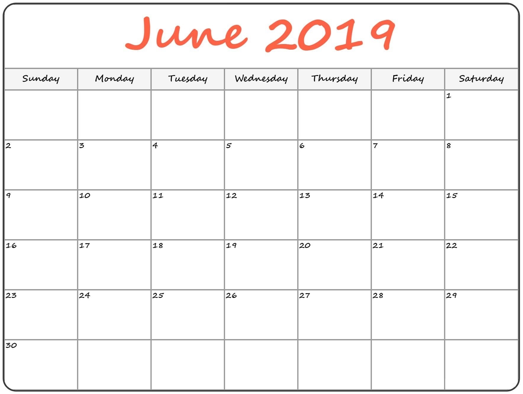 Calendar For Month Of June Printable Calendar