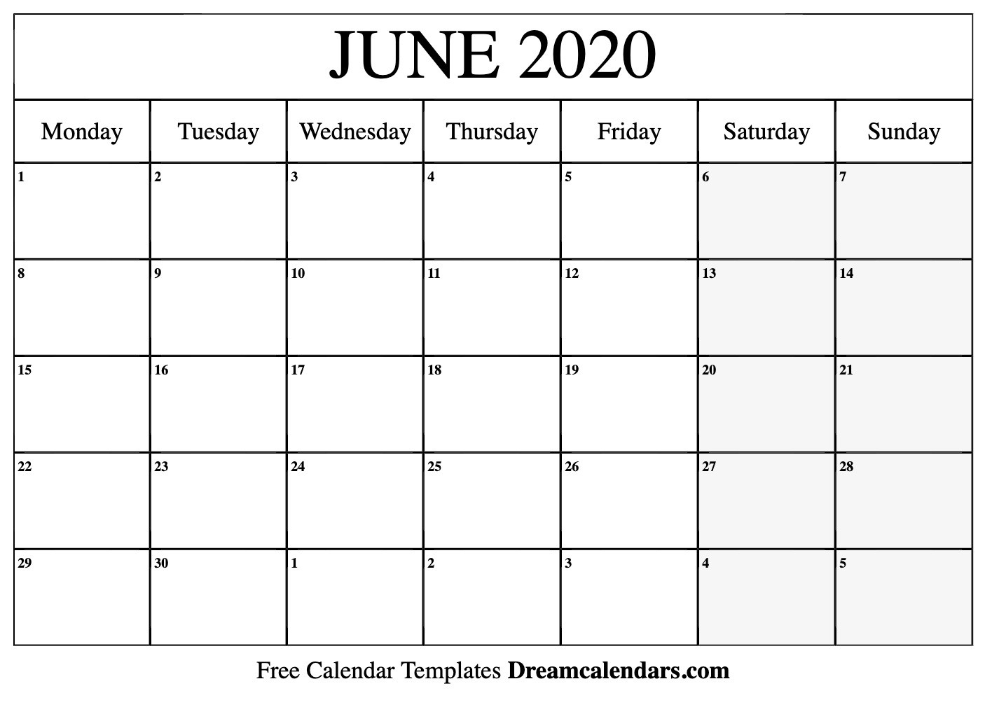 Printable June 2020 Calendar  Full Size September 2020 Calendar Printable