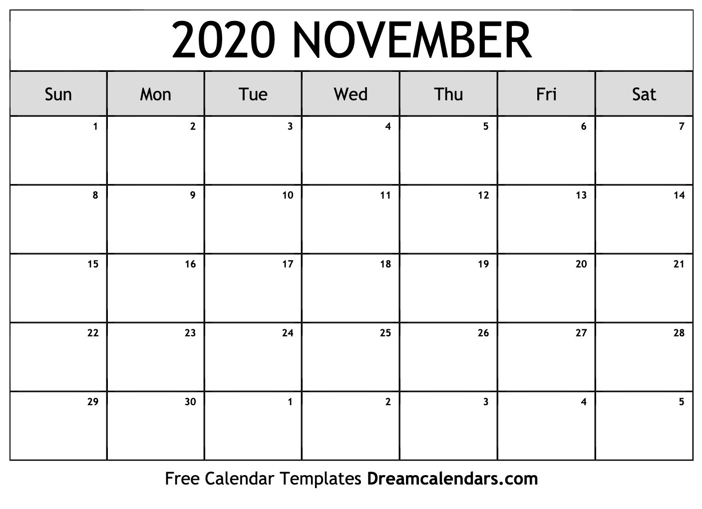 Printable November 2020 Calendar  Fill In Calendar Template 2020