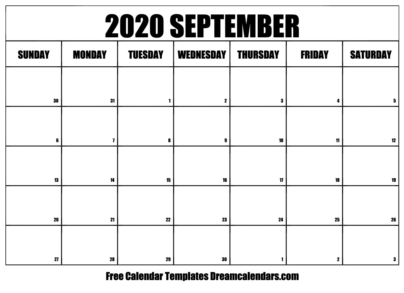 Printable September 2020 Calendar  Full Page September 2020 Calender Page