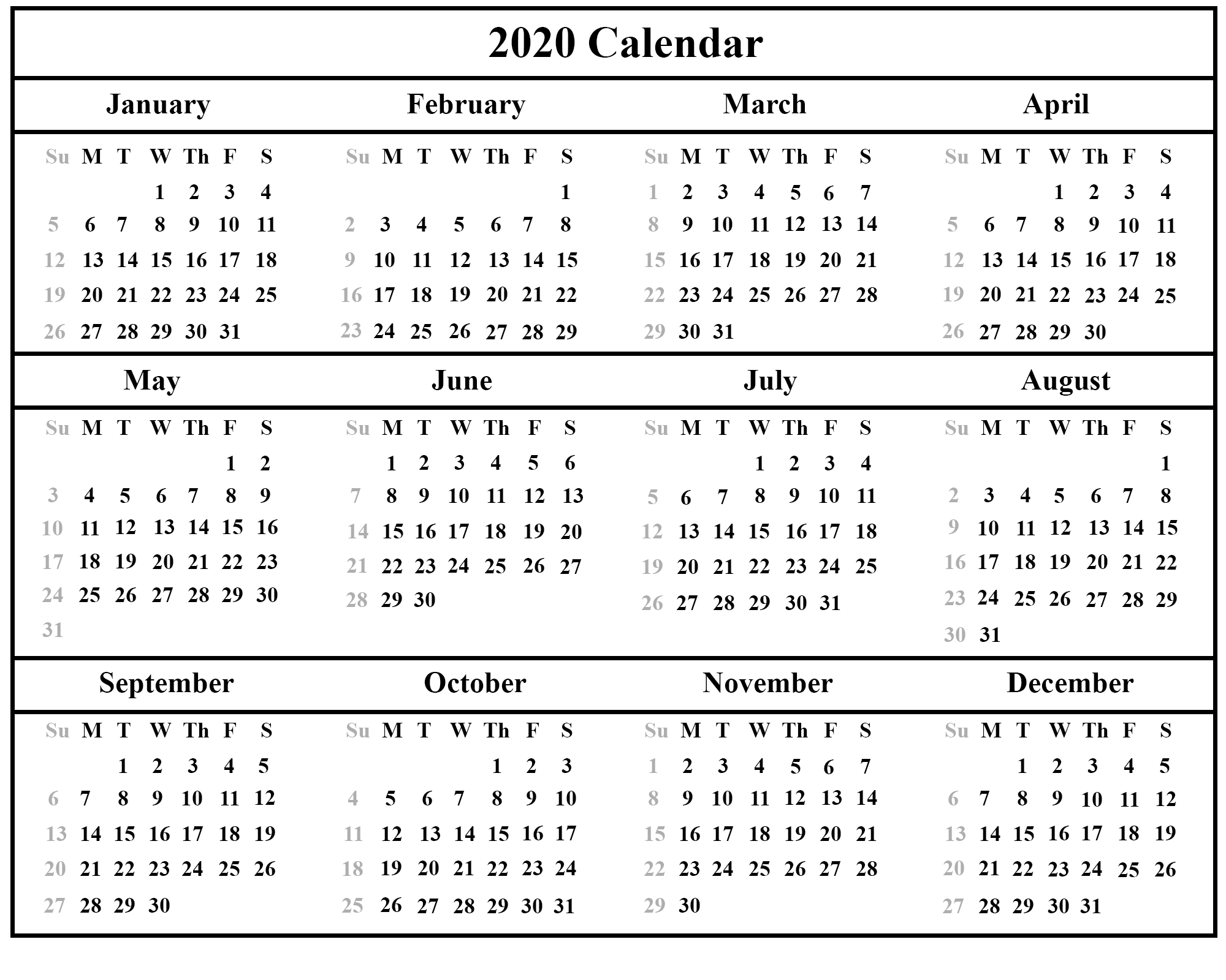 Printable Yearly Calendar 2020 Template With Holidays [Pdf  Punjabi Calendar 2020 June