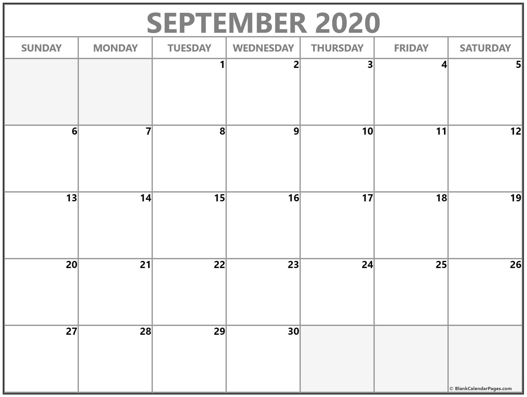 September 2020 Calendar | Free Printable Monthly Calendars  Sept 2020 Calender Monday Thru Sunday