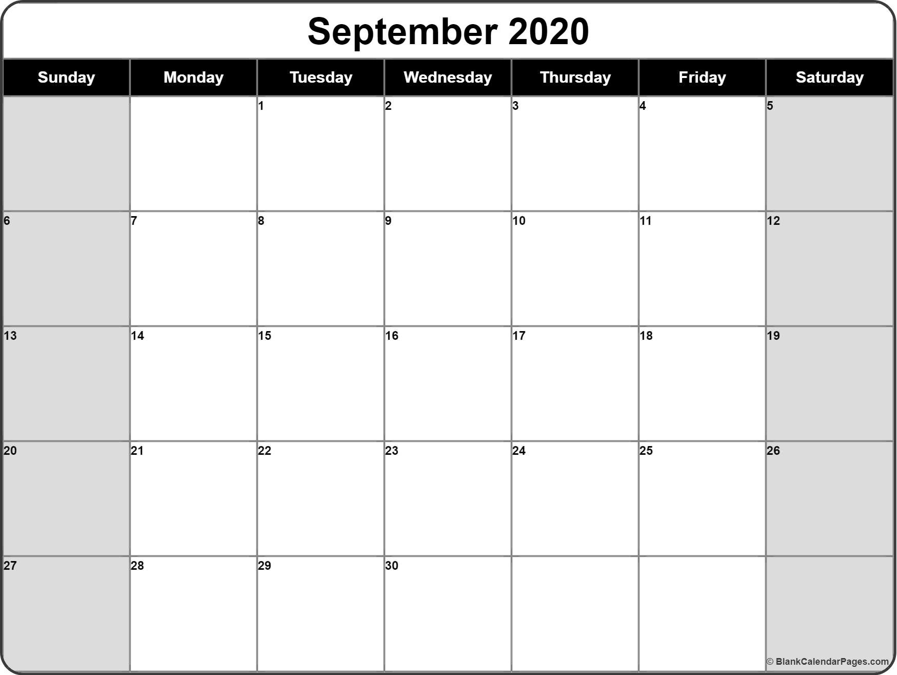 September 2020 Calendar | Free Printable Monthly Calendars  Sept 2020 Calender Monday Thru Sunday