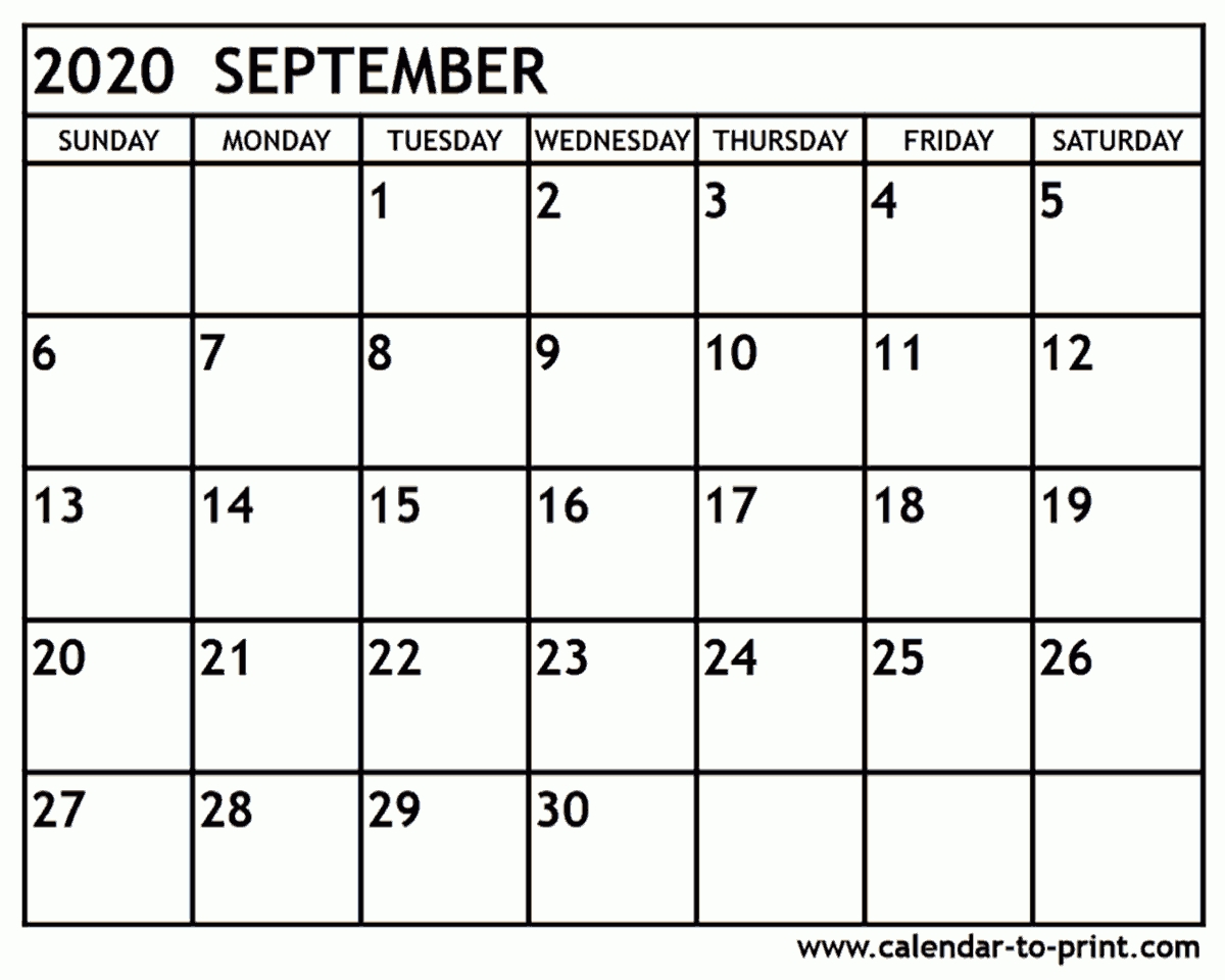September 2020 Calendar Printable  Full Size September 2020 Calendar Printable