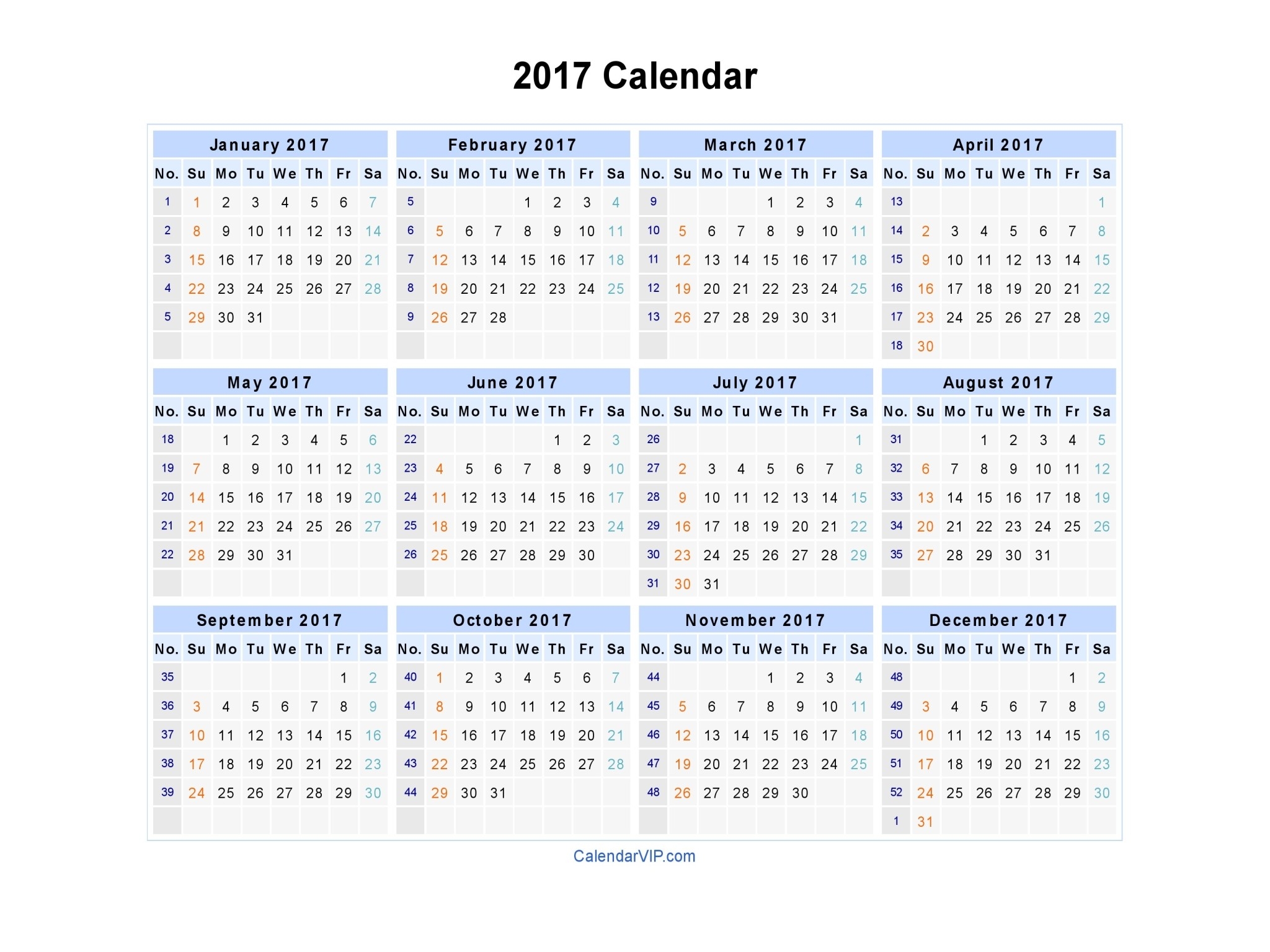 2017 Calendar - Blank Printable Calendar Template In Pdf  Printable Calendar 2017 Word
