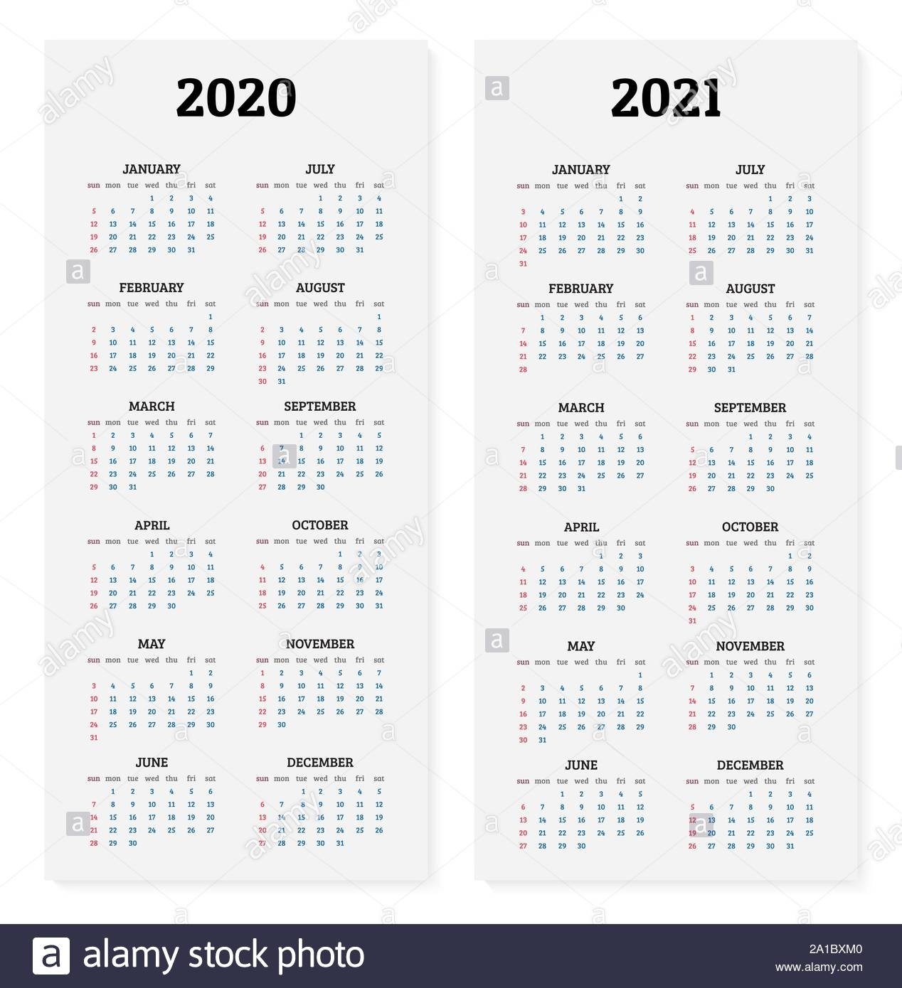 2020 And 2021 Annual Calendar. Vector Illustration Stock  Calenadrio Juliano 2020
