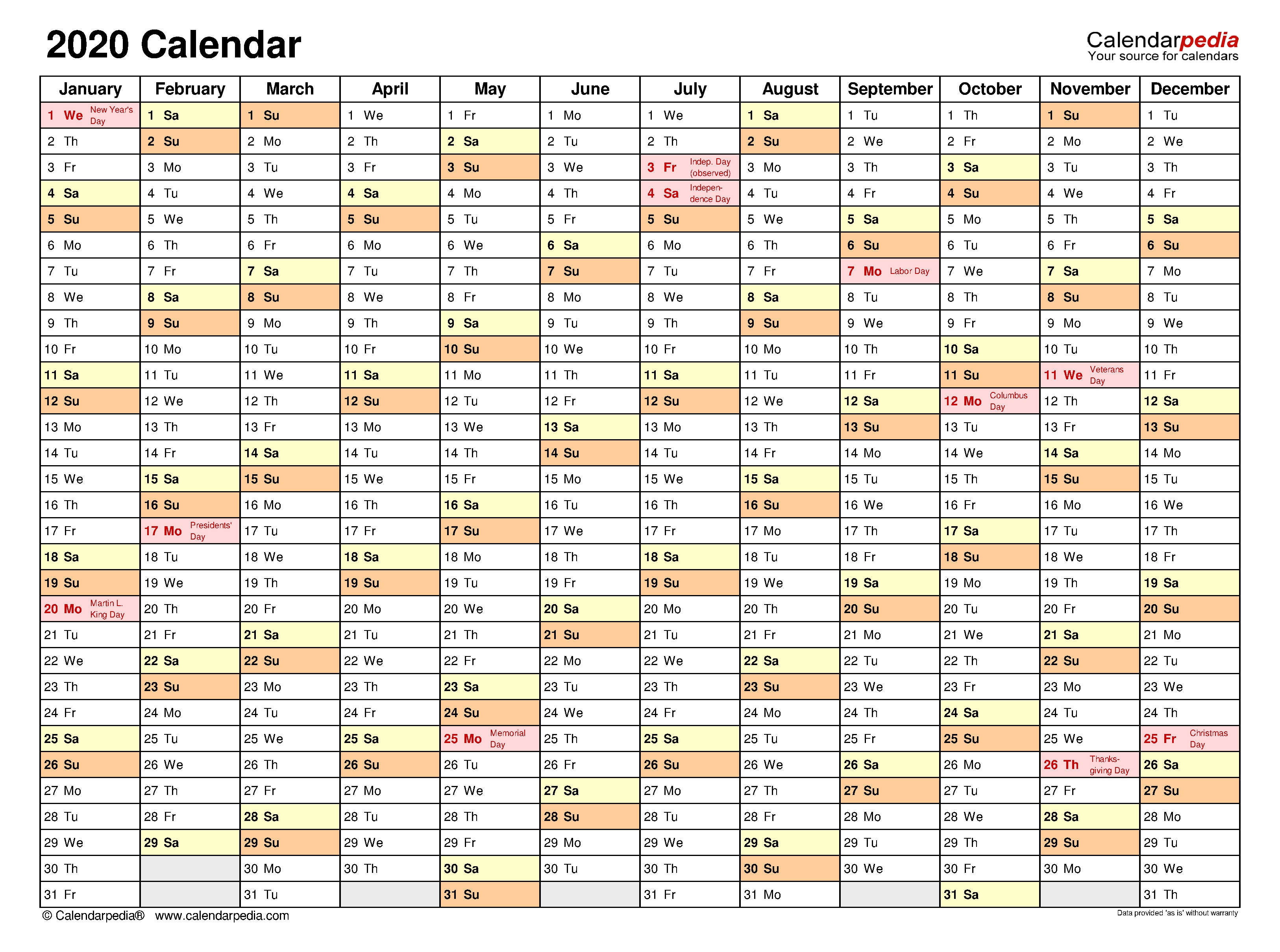 2020 Calendar - Free Printable Microsoft Word Templates  2020 Calendar Printable Calendarpedia