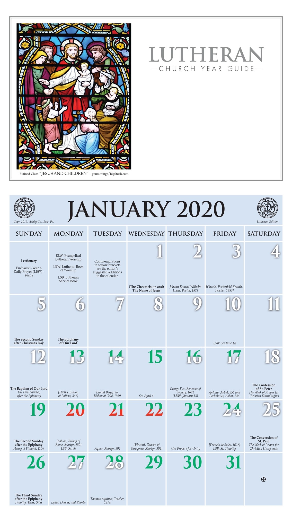 2020 Church Year Calendar  Church Lectionary 2020