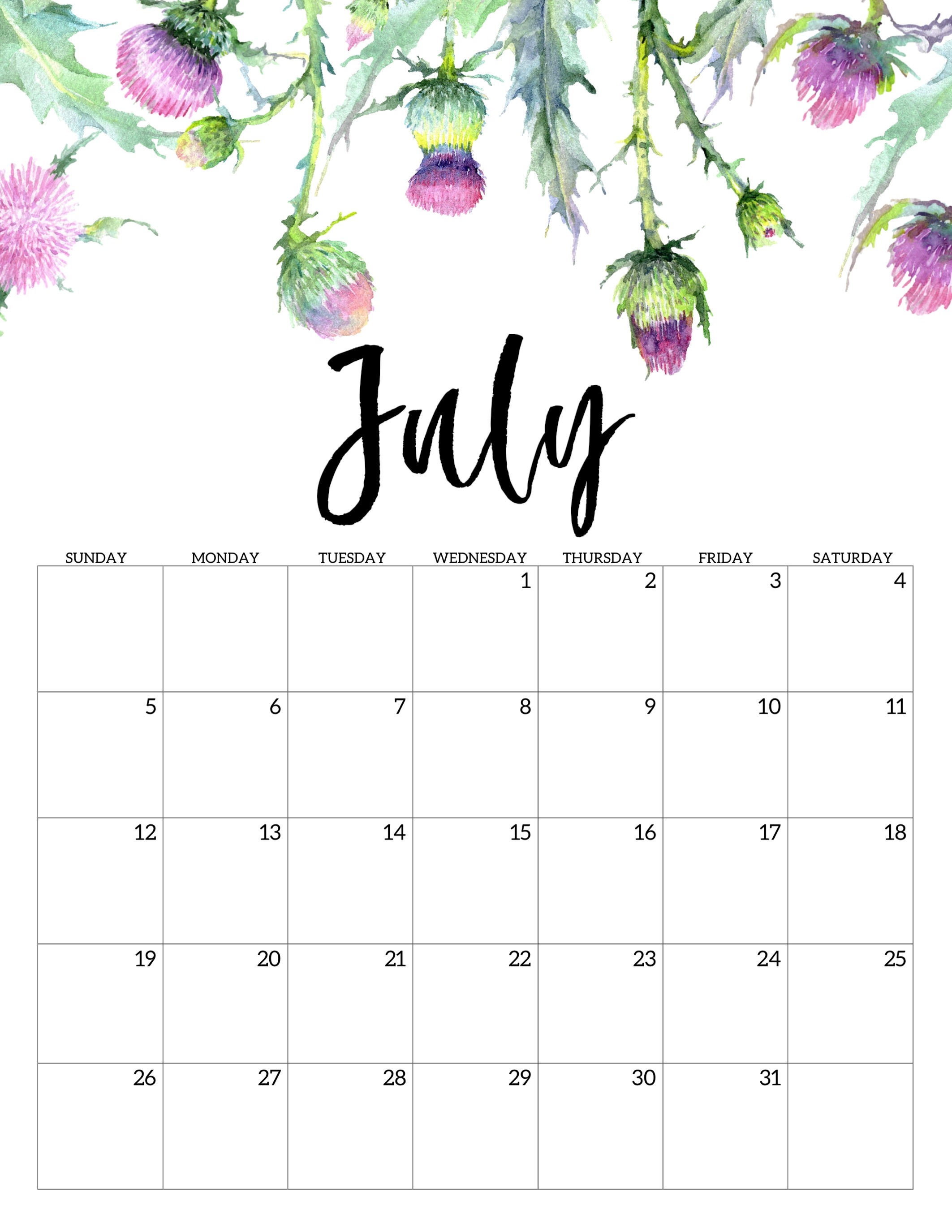 2020 Free Printable Calendar - Floral - Paper Trail Design  Printable 2020 Monthly Calendar Template Girly