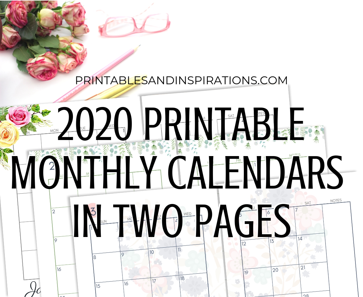2020 Monthly Calendar Two Page Spread – Free Printable  Free Editable 2020 Monthly Calendars With Notes
