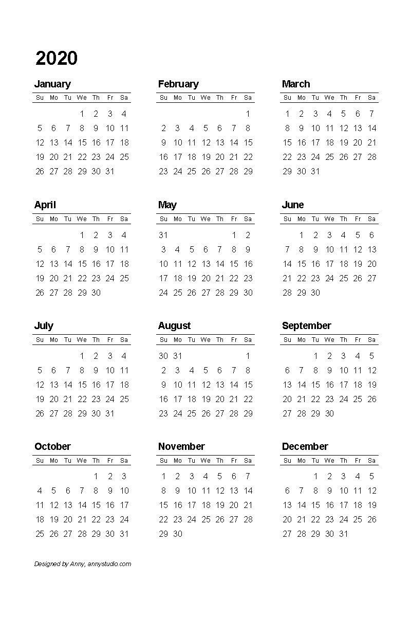 2020 Pdf Printable Calendar | Printable Calendar Template  Fill In The Blank Calendar 2021
