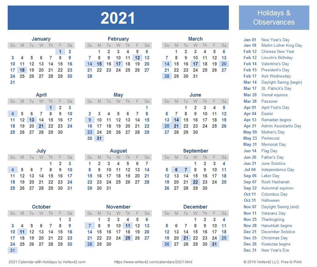 2021 Calendar Templates And Images  12 Month Calendar 2021 Printable