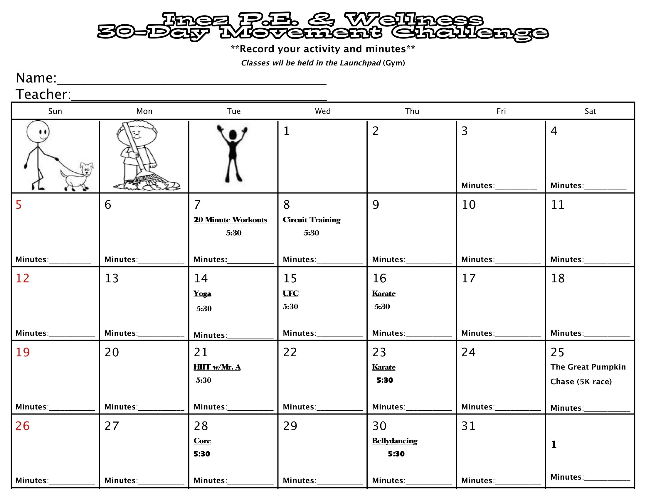 30-Day Challenge *calendar* | Inez P.e.  30 Day Challenge Calendar