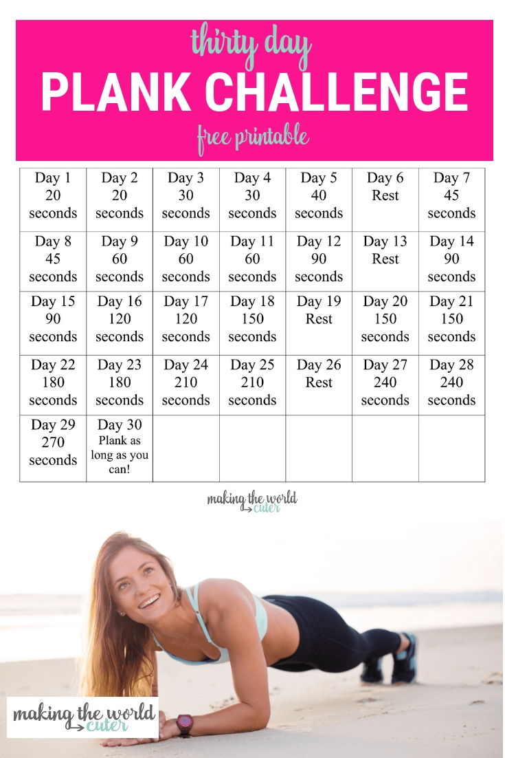 30 Day Beginner Plank Challenge Printable Pdf Template Calendar Design