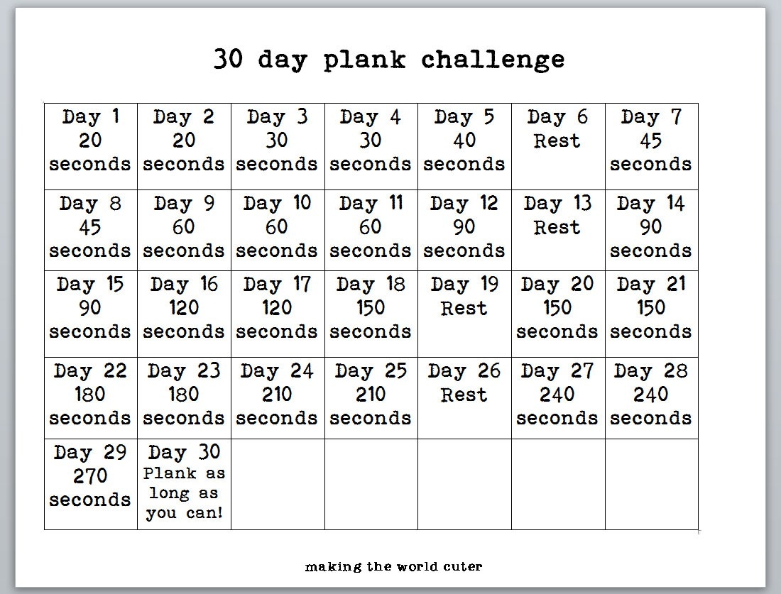 30-Day-Plank-Challenge-Chart  30 Day Challenge Printable Chart