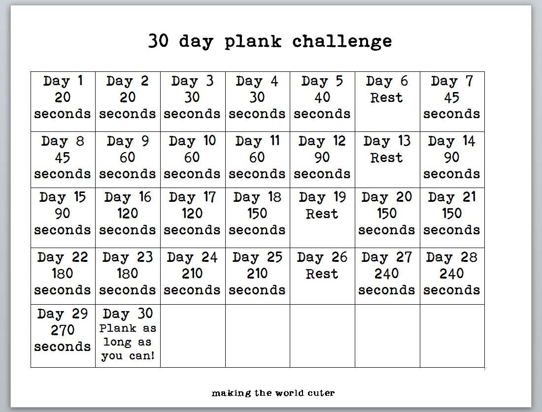 30 Day Challenge Printable Chart Template Calendar Design