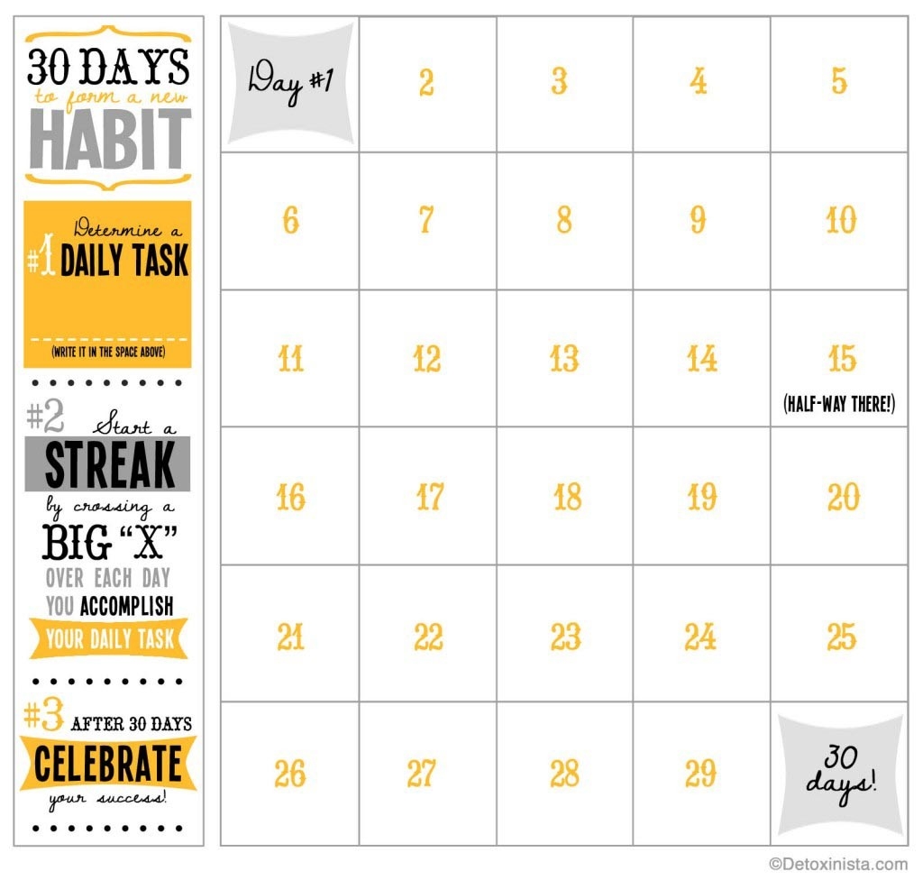 30 Day Printable Charts Template Calendar Design