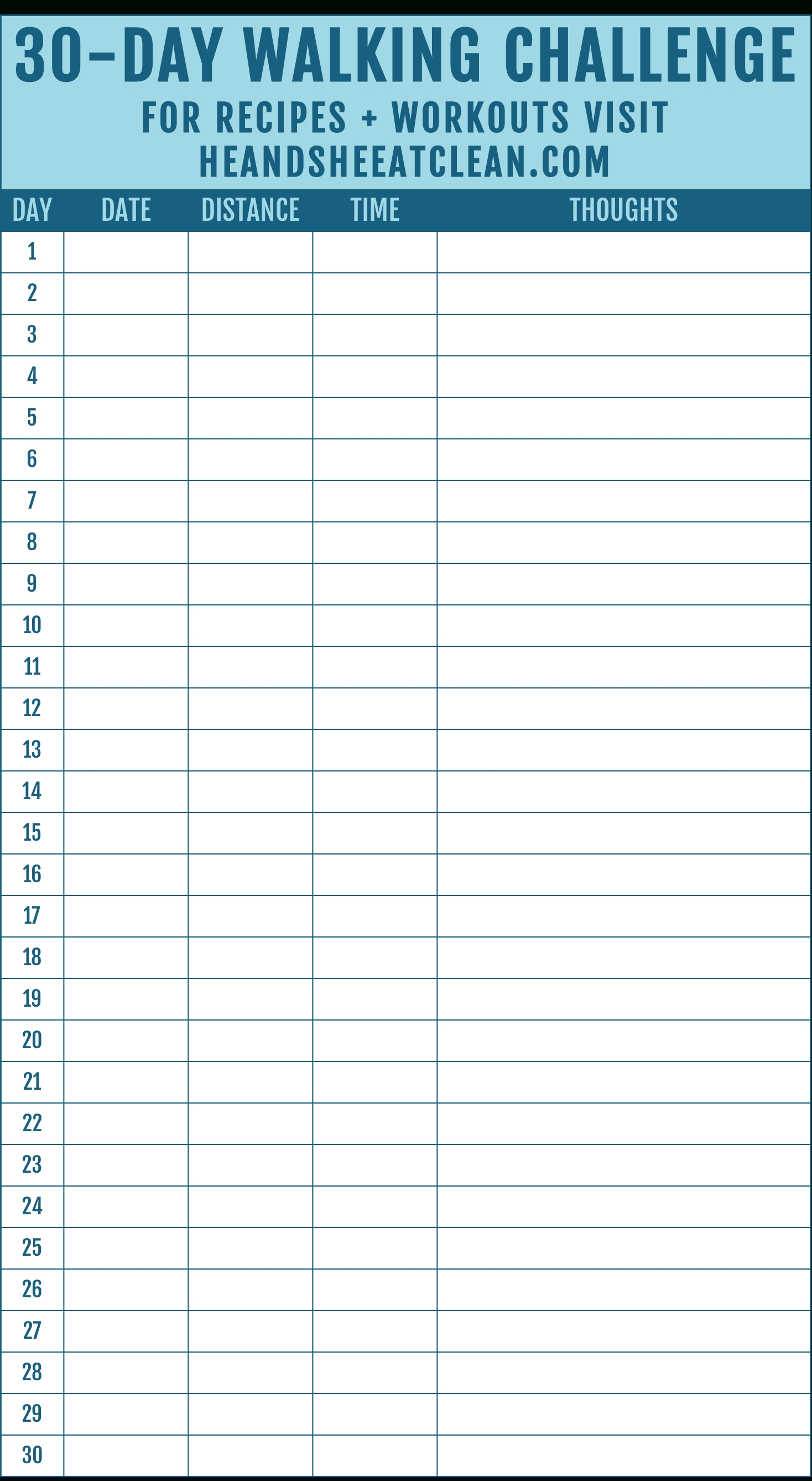 30-Day Walking Challenge With Printable Tracking Chart  30 Day Printable Charts