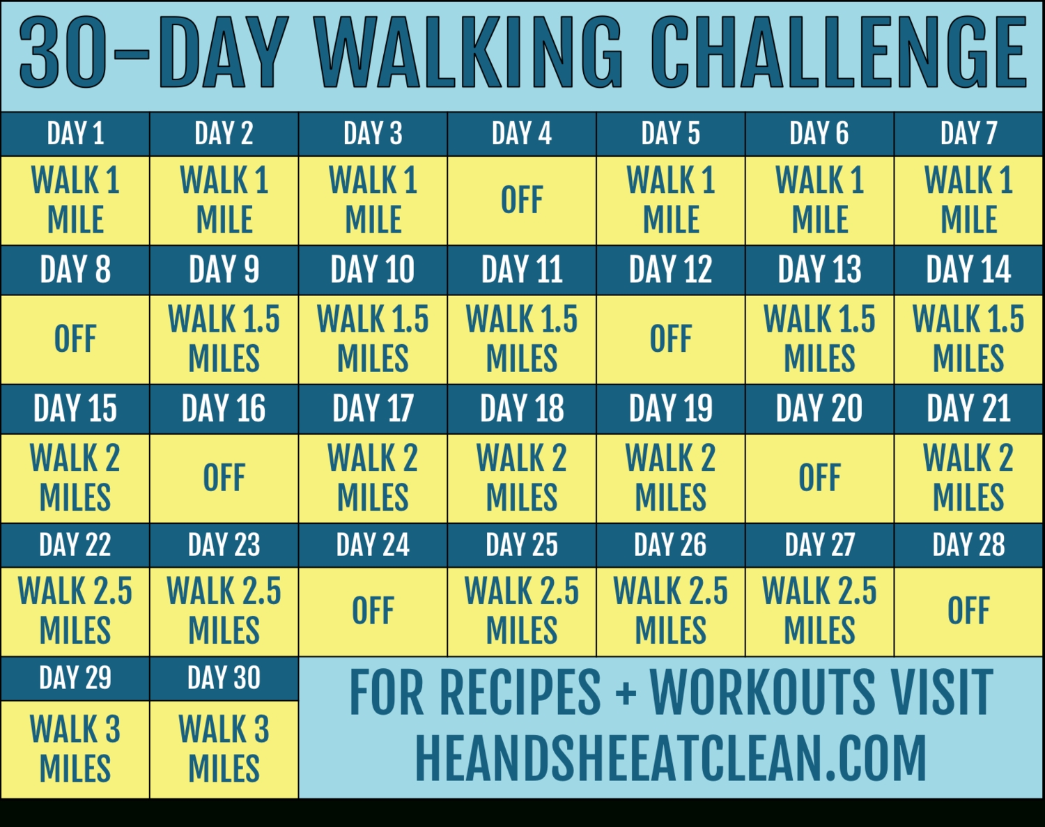 30-Day Walking Challenge With Printable Tracking Chart  Exercise Challenge Chart