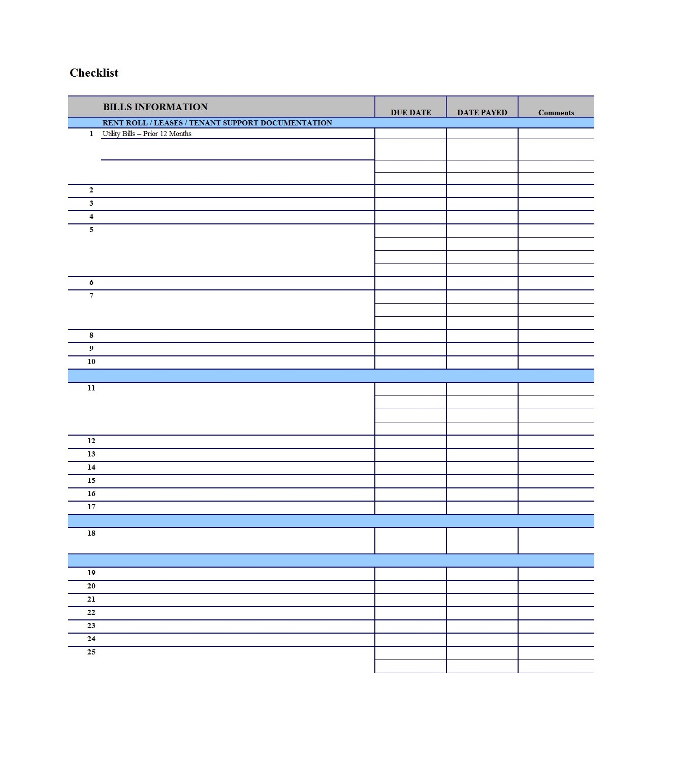 33 Free Bill Pay Checklists &amp; Bill Calendars (Pdf, Word &amp; Excel)  Bill Payment Sheet