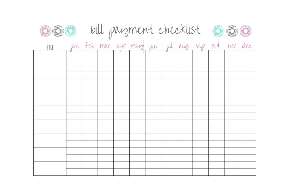 33 Free Bill Pay Checklists &amp; Bill Calendars (Pdf, Word &amp; Excel)  Monthly Bill Payment Worksheet Printable