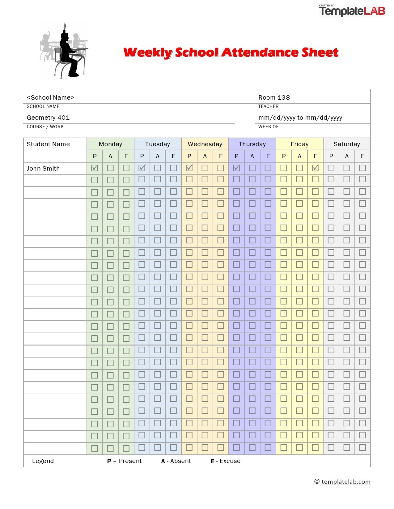 43 Free Printable Attendance Sheet Templates - Templatelab  March 2020 Homeschool Attendence Tracker