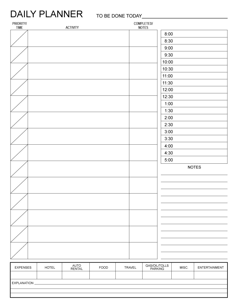 47 Printable Daily Planner Templates (Free In Word/excel/pdf)  30 Day Planner Template