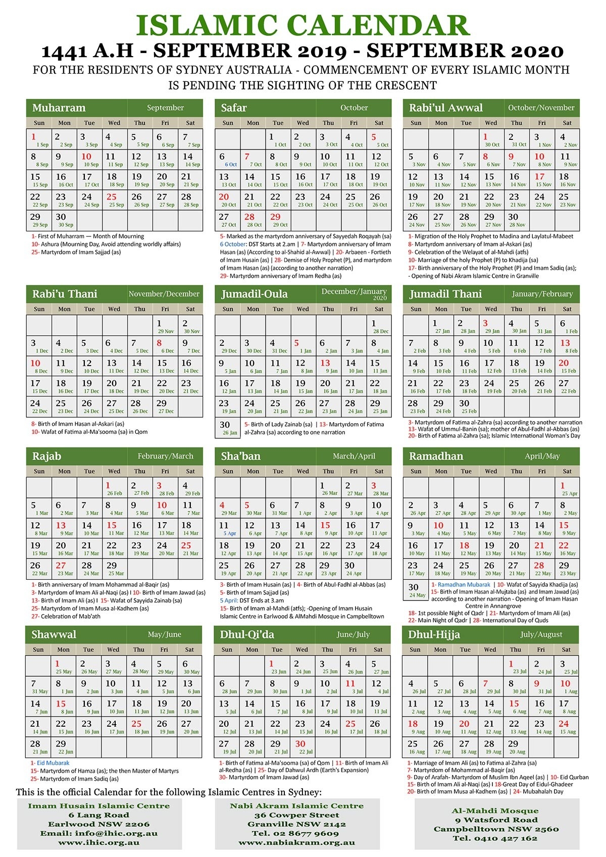 Shia Calendar 2025 February 