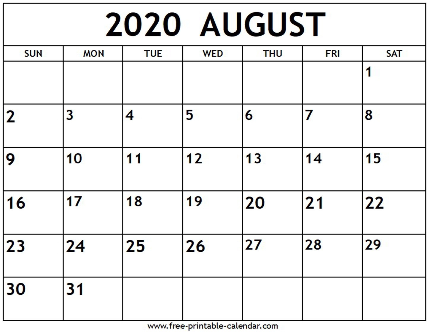 August 2020 Calendar - Free-Printable-Calendar  August 2020 Calendar